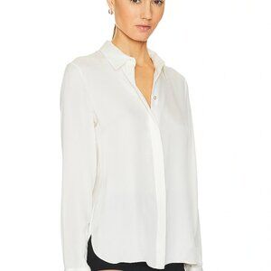 Theory Silk Georgette Fitted Blouse Hidden Button Shirt XS Taupe Mauve Msrp $245